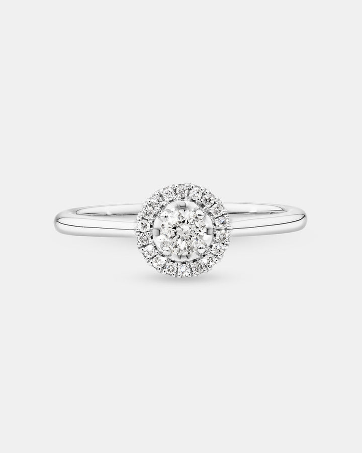 0.23 Carat TW Round Brilliant Diamond Halo Engagement Ring in 14kt White Gold