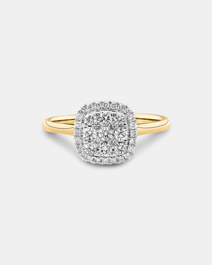 Square Cluster Halo Ring with 0.50ct TW of Diamonds in 14kt Yellow Gold