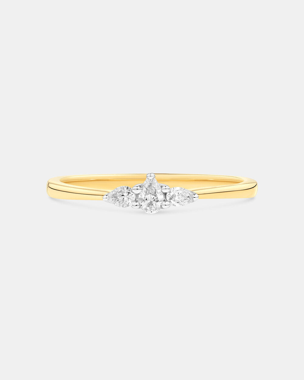 0.15 Carat TW Three Stone Pear Cut Diamond Promise Ring in 14kt Yellow and White Gold Revat Jewels