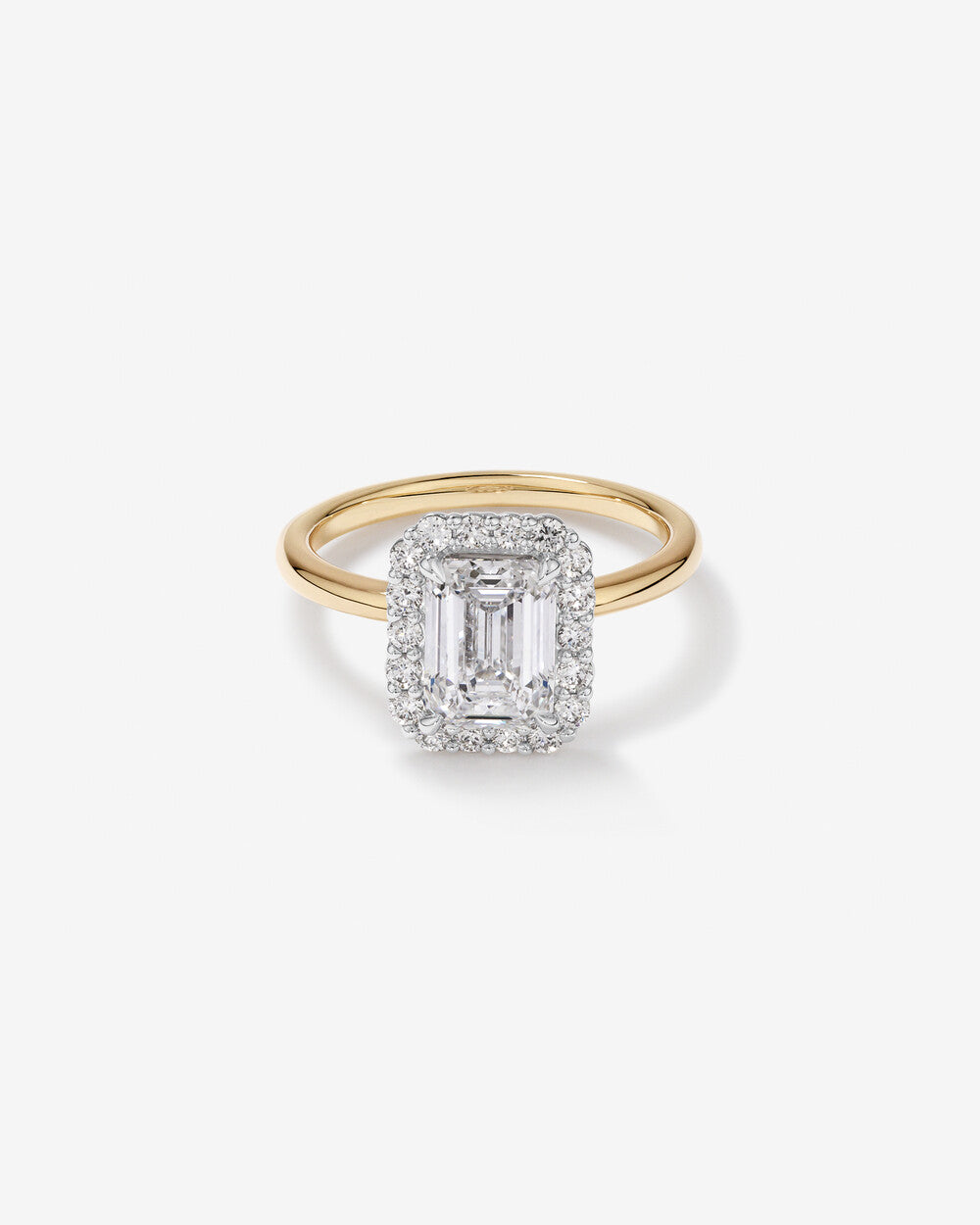 2.34 Carat TW Emerald Cut Laboratory-Grown Diamond Halo Engagement Ring in 14kt Yellow and White Gold Revat Jewels