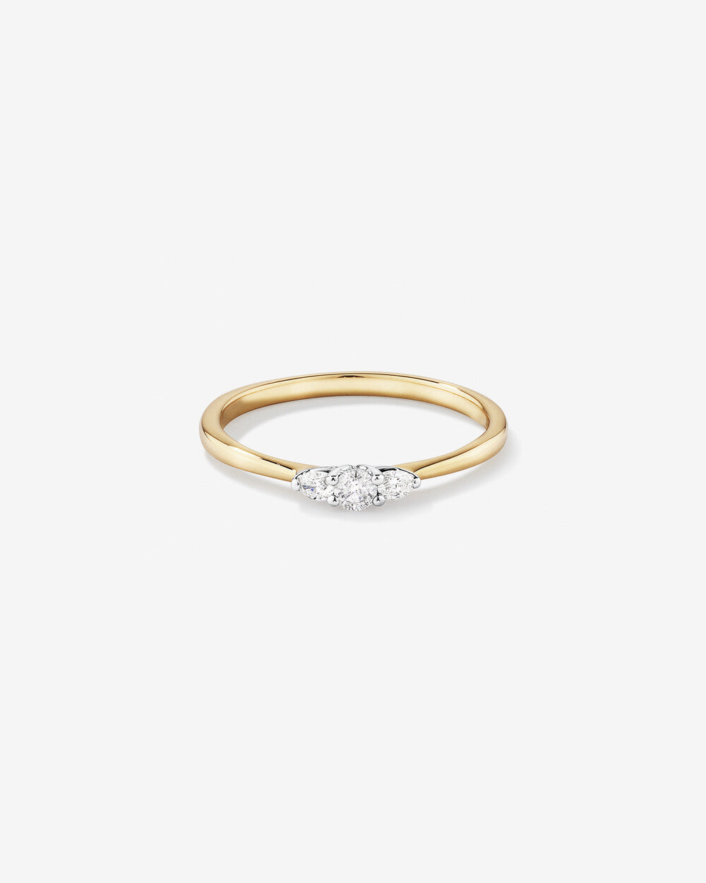 0.15 Carat TW Three Stone Round Brilliant and Oval Cut Diamond Promise Ring in 14kt Yellow and White Gold