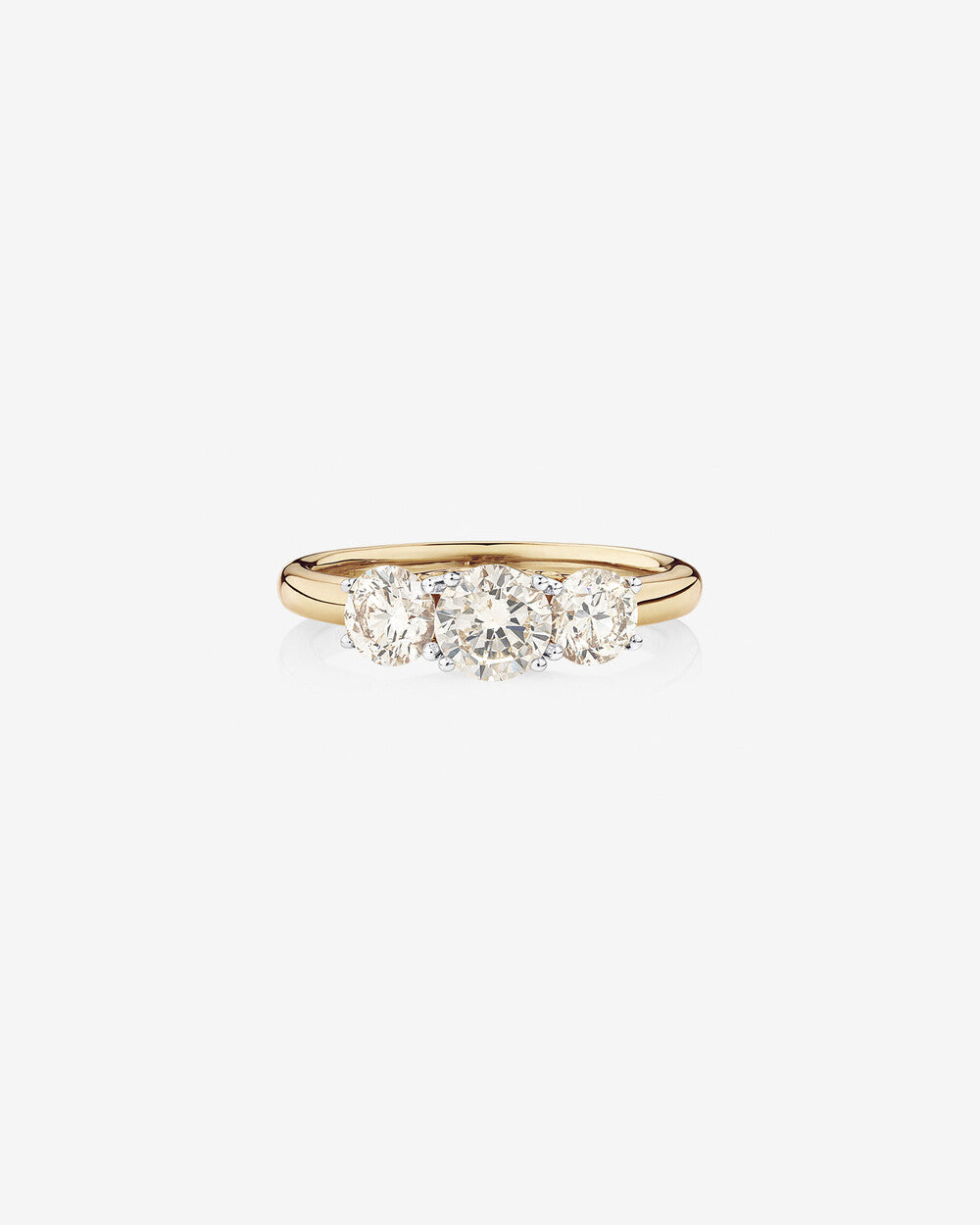 Three Stone Engagement Ring with 1 1/2 Carat TW of Diamonds in 14kt Yellow/White Gold Revat Jewels