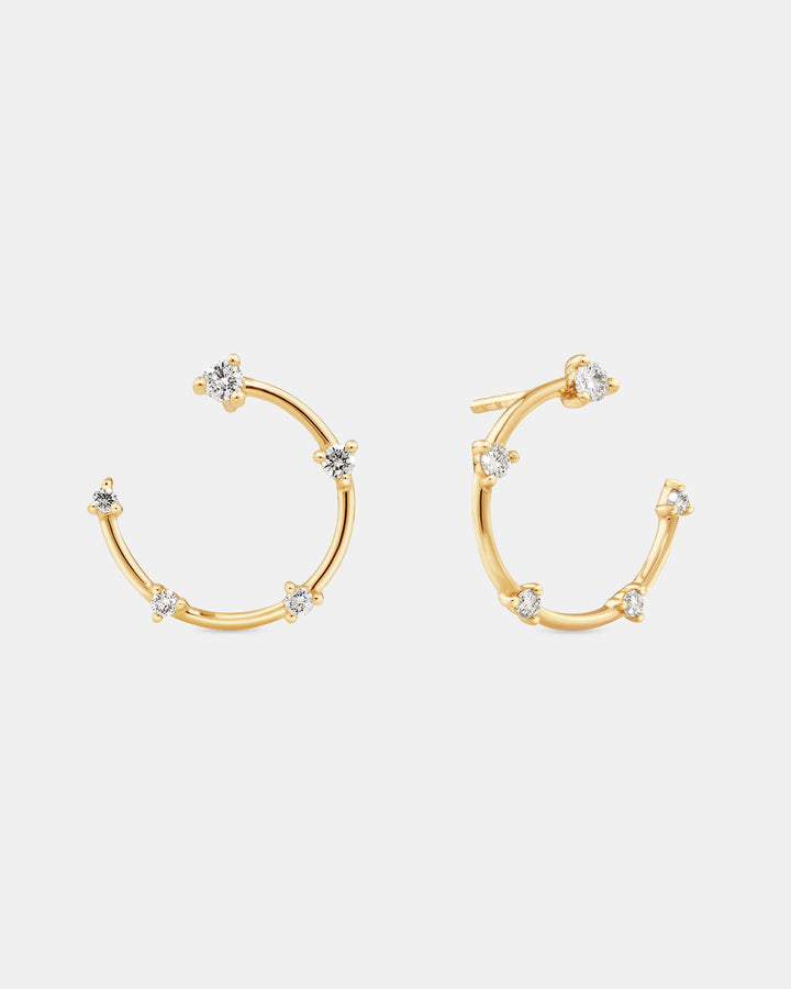 Laboratory-Grown Diamond Studded Open Hoop Earrings in Yellow Gold