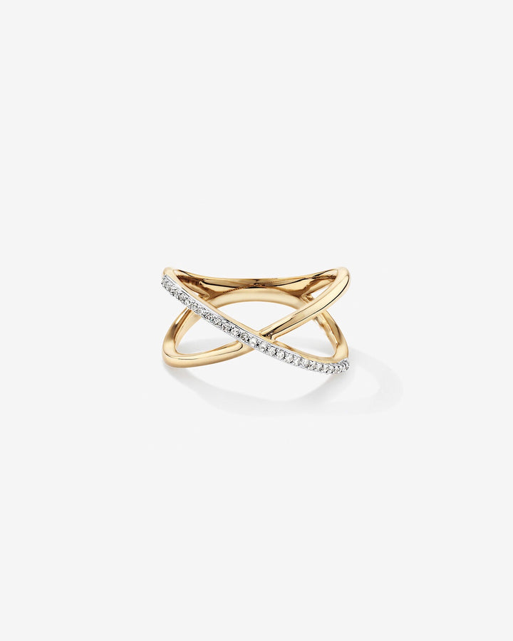 Crossover Ring with Diamonds in 14kt Yellow Gold