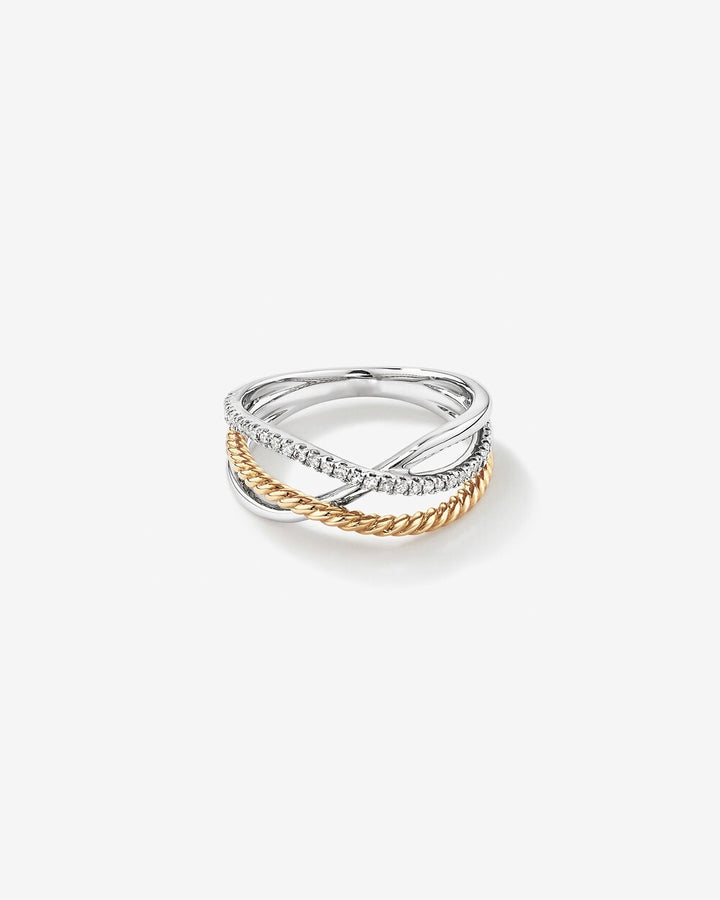 Crossover Wrap Ring with .15 Carat TW Diamonds in White Gold and 14kt Yellow Gold