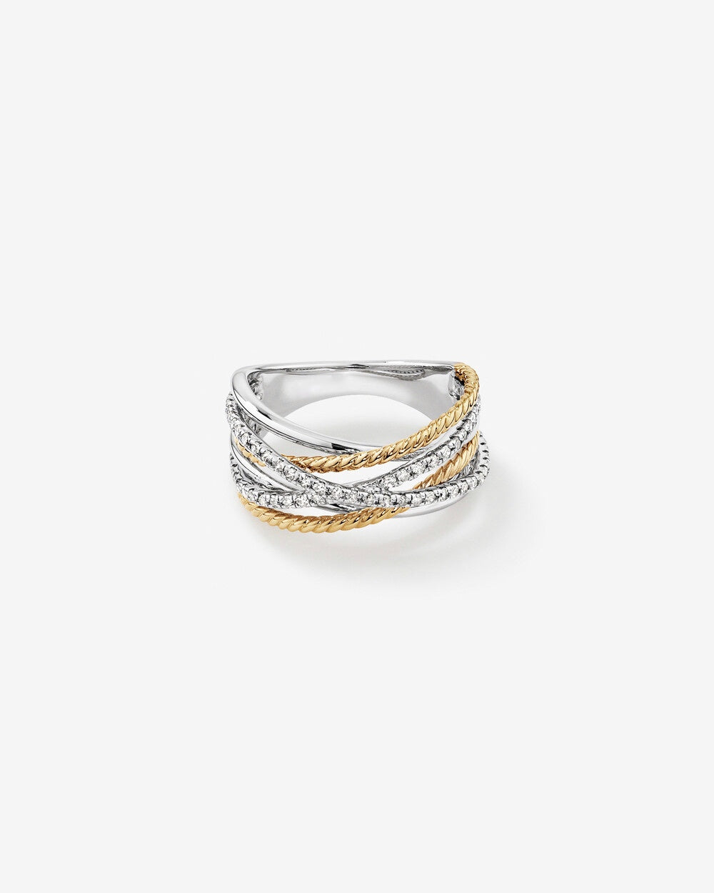 Crossover Wrap Ring with .47 Carat TW Diamonds in White Gold and 14kt Yellow Gold Revat Jewels