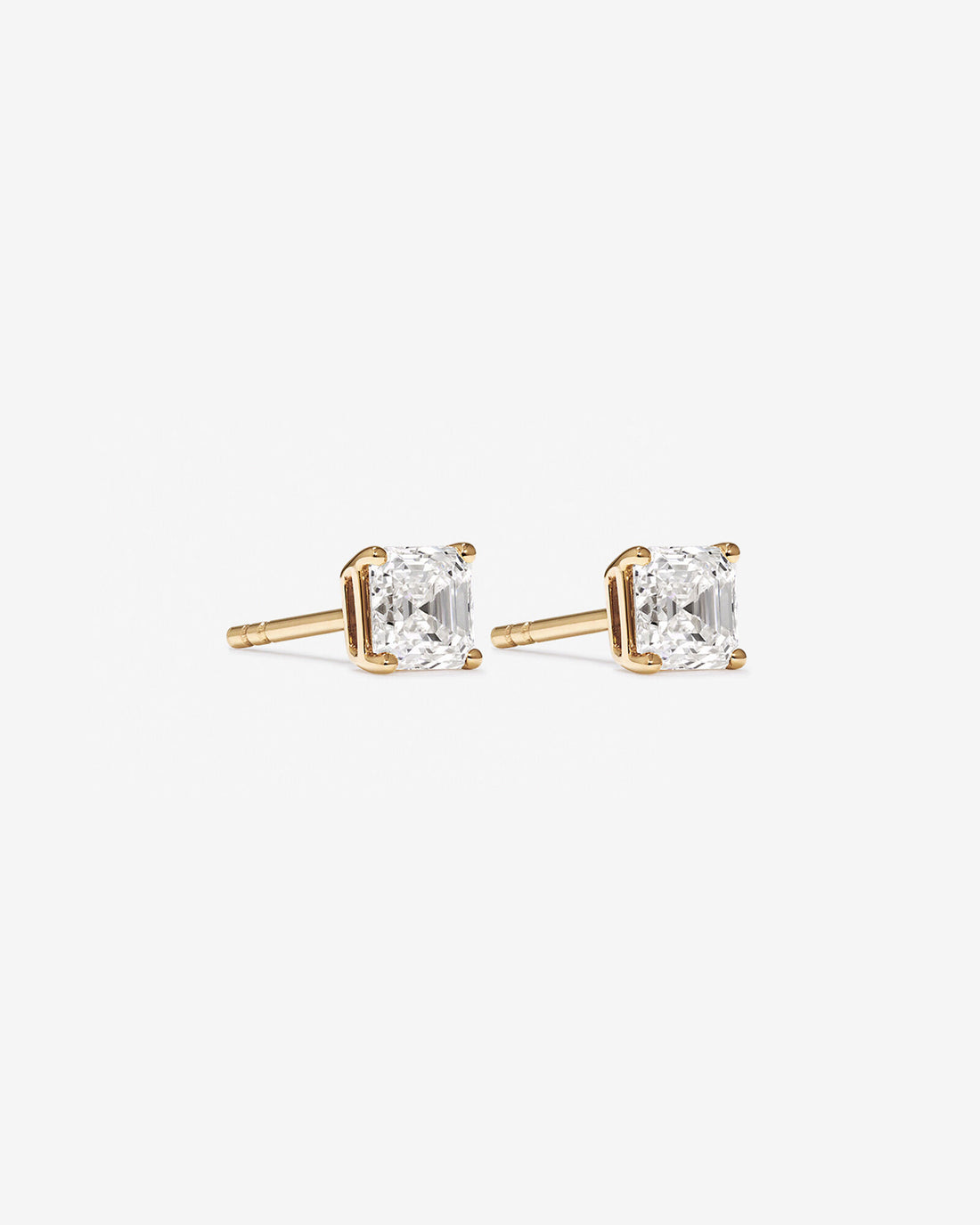 1.00 Carat TW Asscher Cut Solitaire Laboratory-Grown Diamond Stud Earrings in Yellow Gold