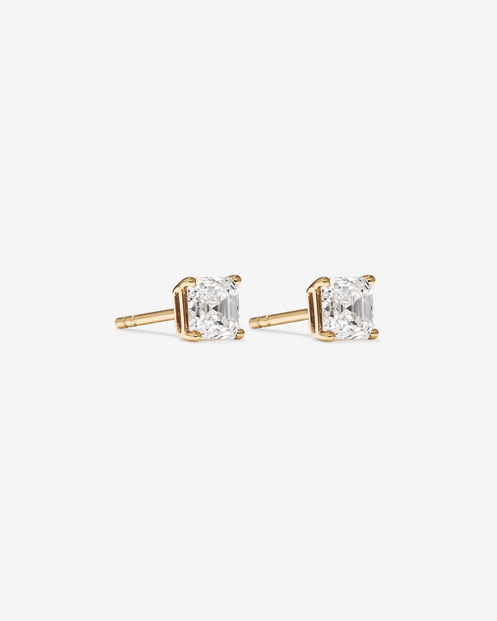 1.00 Carat TW Asscher Cut Solitaire Laboratory-Grown Diamond Stud Earrings in Yellow Gold