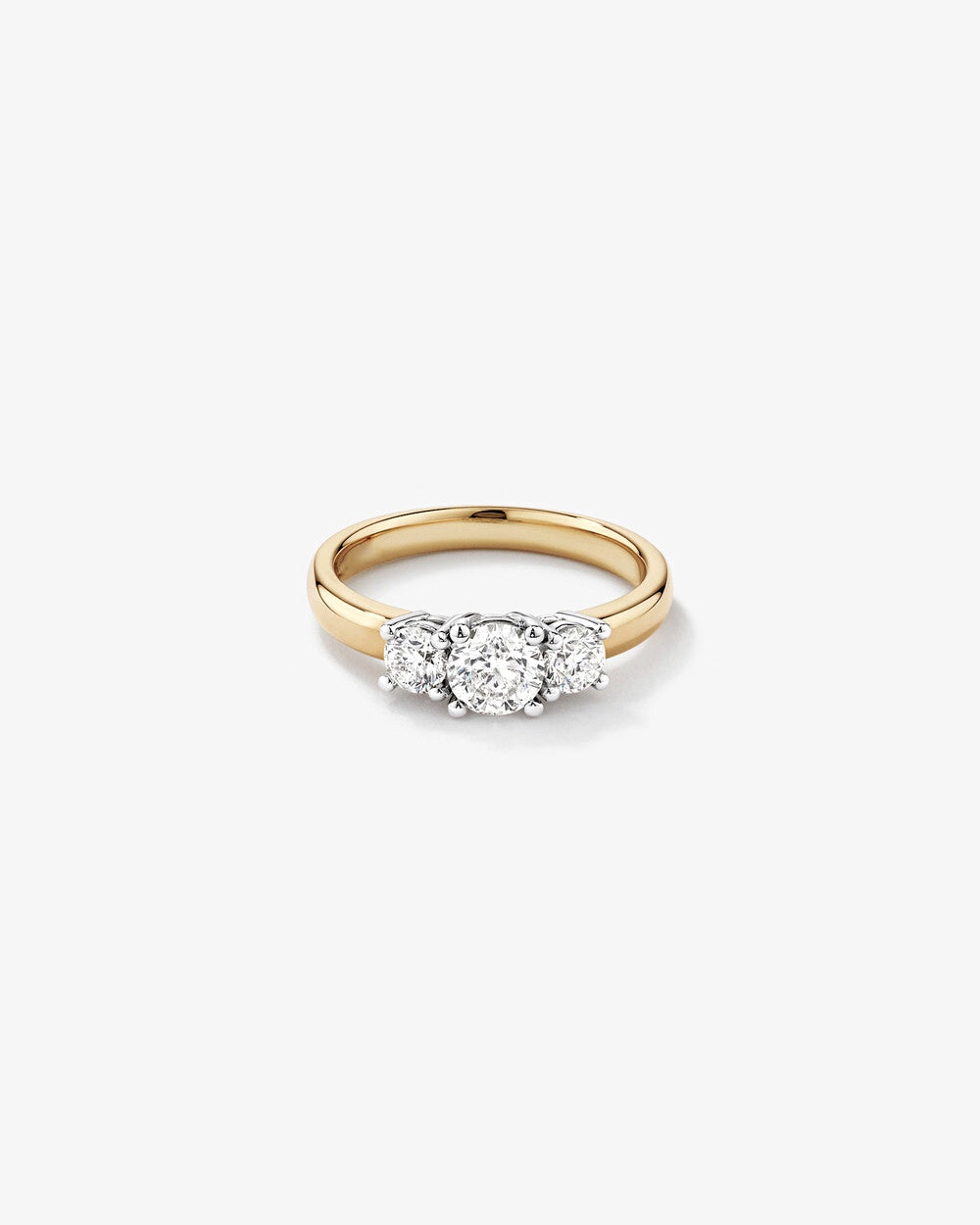 1.00 Carat TW Three Stone Round Brilliant Diamond Engagement Ring in 14kt Yellow and White Gold Revat Jewels