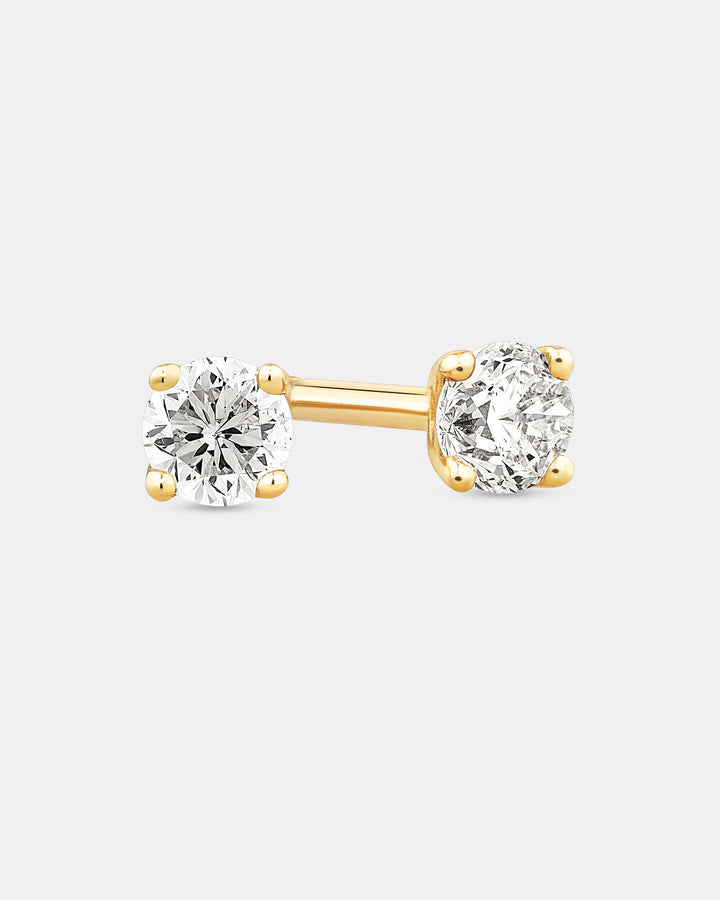 0.15 Carat TW Diamond Round Brilliant Mini Solitaire Stud Earrings in Yellow Gold