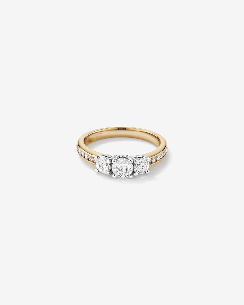 1.00 Carat TW Three Stone Round Brilliant Diamond Engagement Ring in 14kt Yellow and White Gold Revat Jewels
