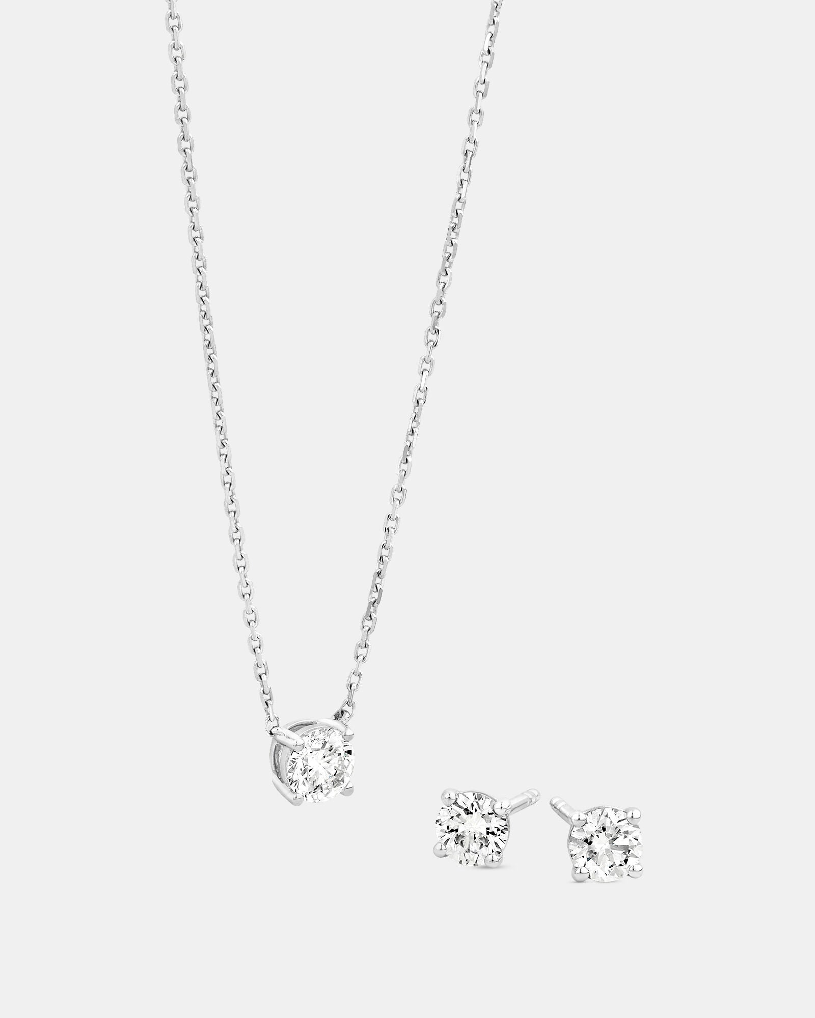 0.60 Carat TW Laboratory-Grown Diamond Stud Earrings & Pendant Set in 14kt White Gold Revat Jewels