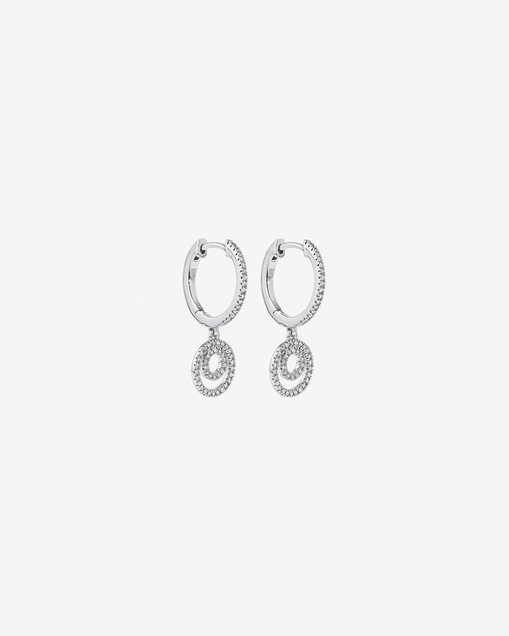 Fine Double Circle Diamond Drop Huggie Earrings