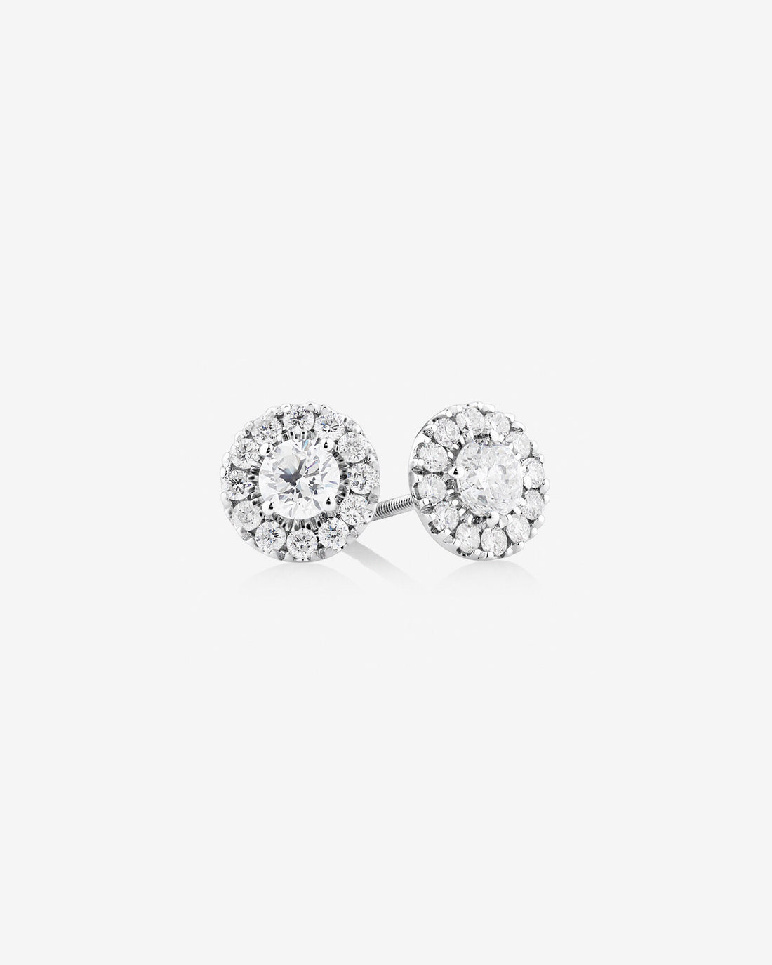 Dainty Halo Earrings with 1.00 Carat TW of Laboratory-Grown Diamonds in White Gold