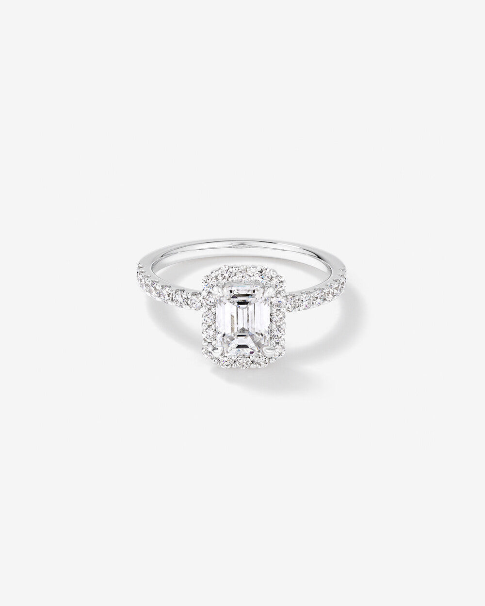 1.78 Carat TW Laboratory-Grown Diamond Emerald Cut Halo Ring in 14kt White Gold Revat Jewels