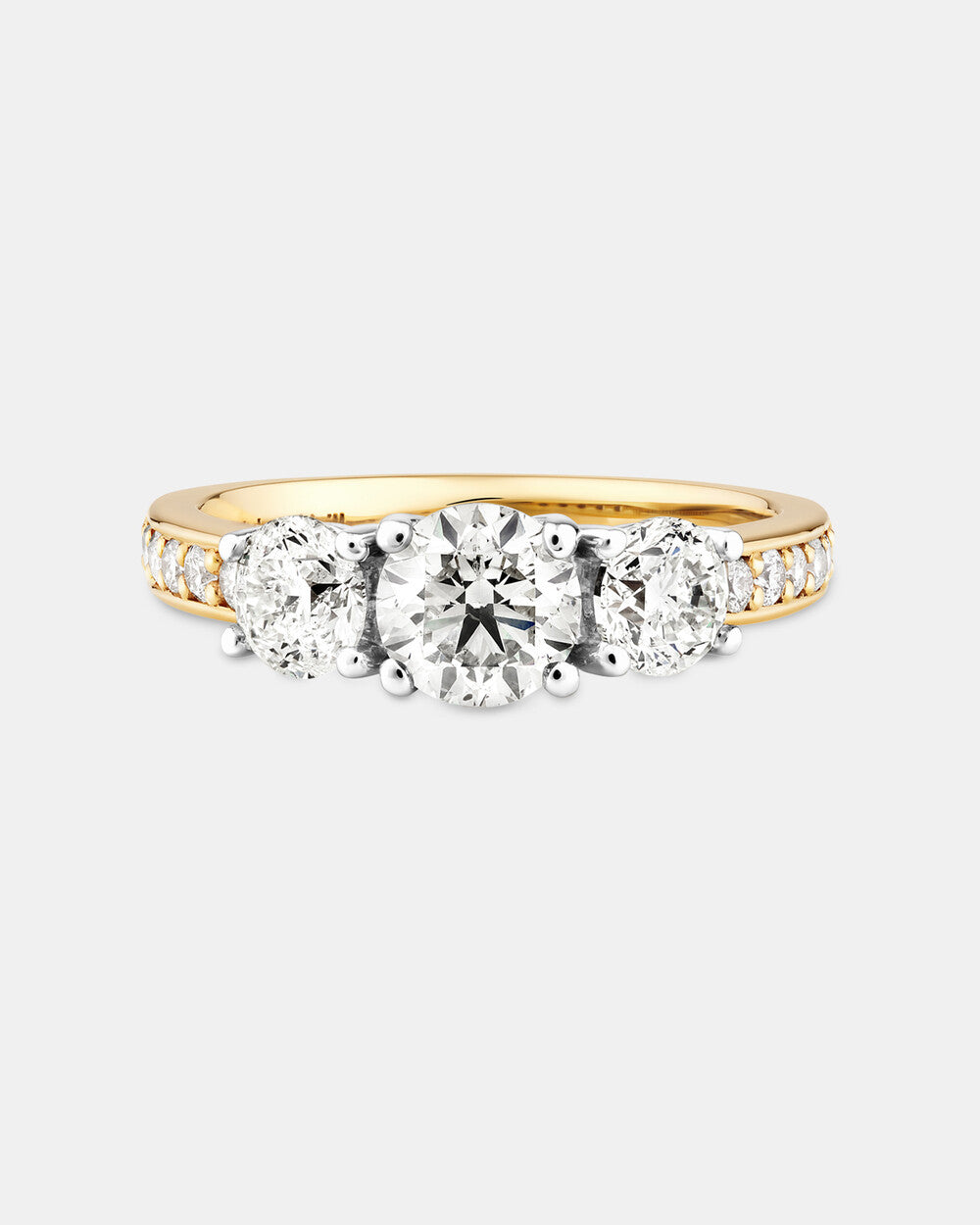 Three Stone Engagement Ring with 2 Carat TW of Diamonds in 14kt Yellow/ White Gold