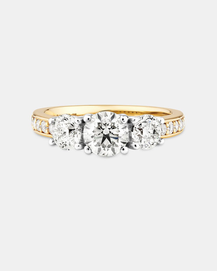 Three Stone Engagement Ring with 2 Carat TW of Diamonds in 14kt Yellow/ White Gold