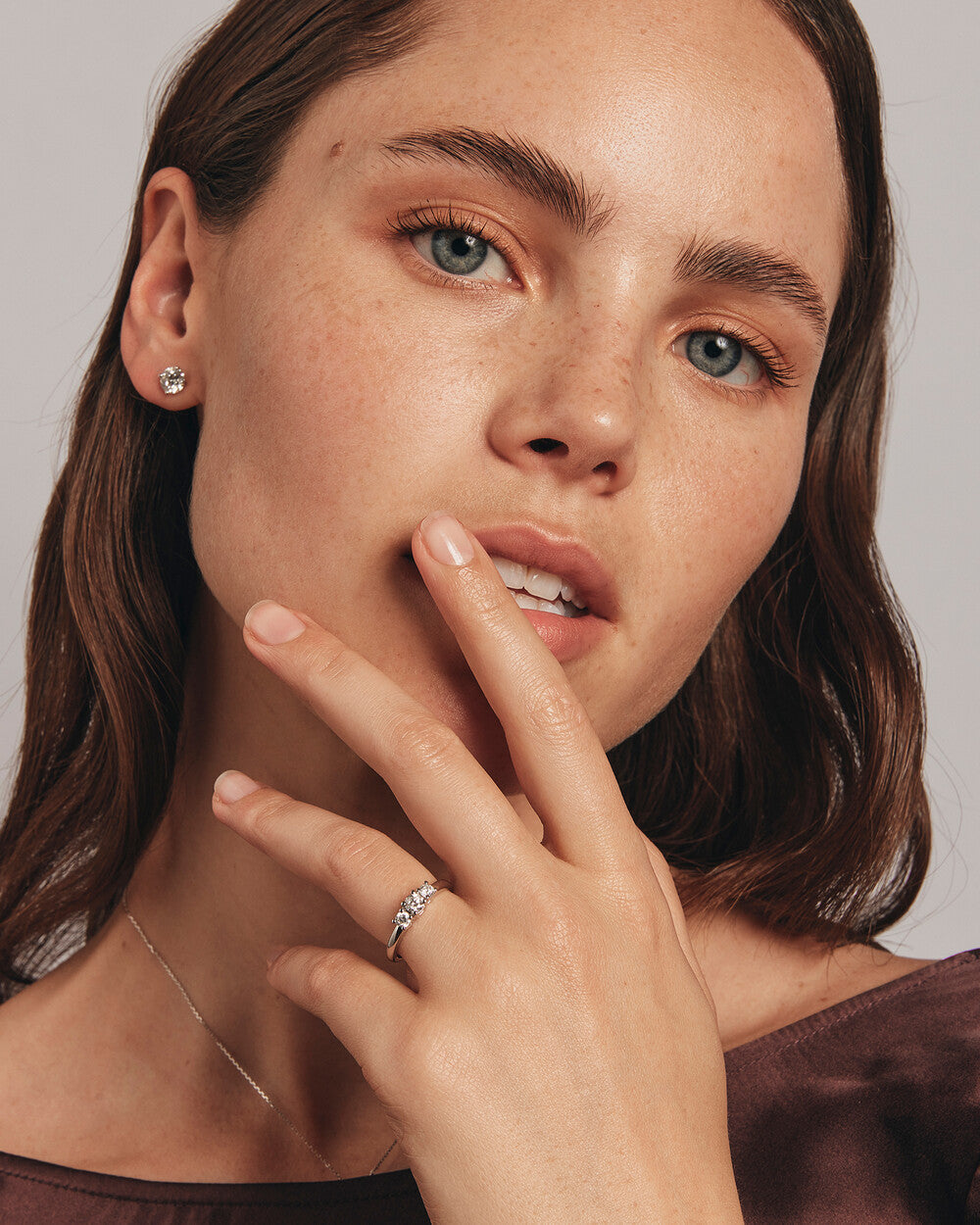 0.50 Carat TW Three Stone Round Brilliant Diamond Engagement Ring in 14kt White Gold Revat Jewels