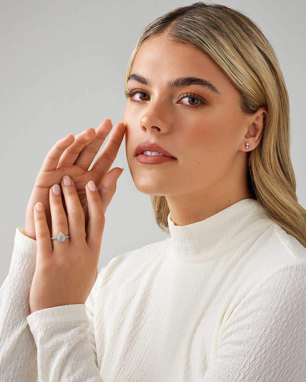 0.30 Carat TW Pear Cluster Halo Diamond Ring in 14kt White Gold Revat Jewels