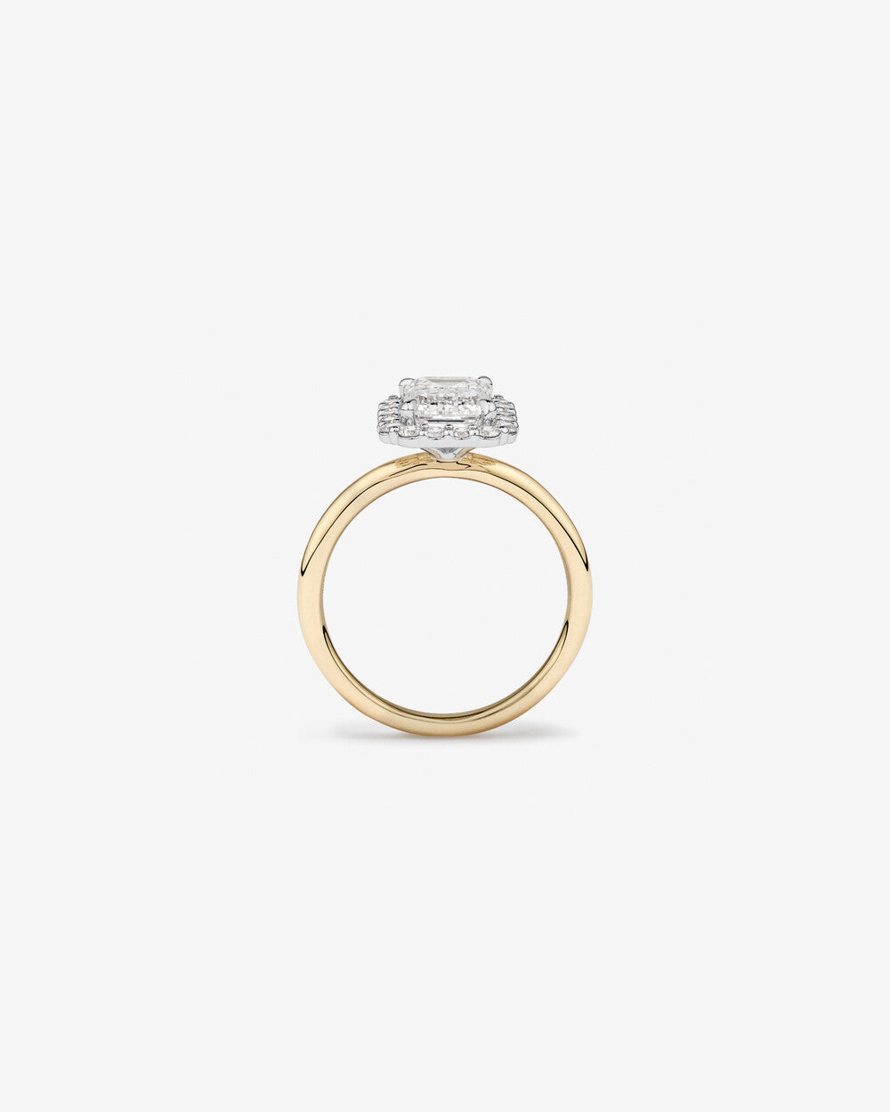 2.34 Carat TW Emerald Cut Laboratory-Grown Diamond Halo Engagement Ring in 14kt Yellow and White Gold