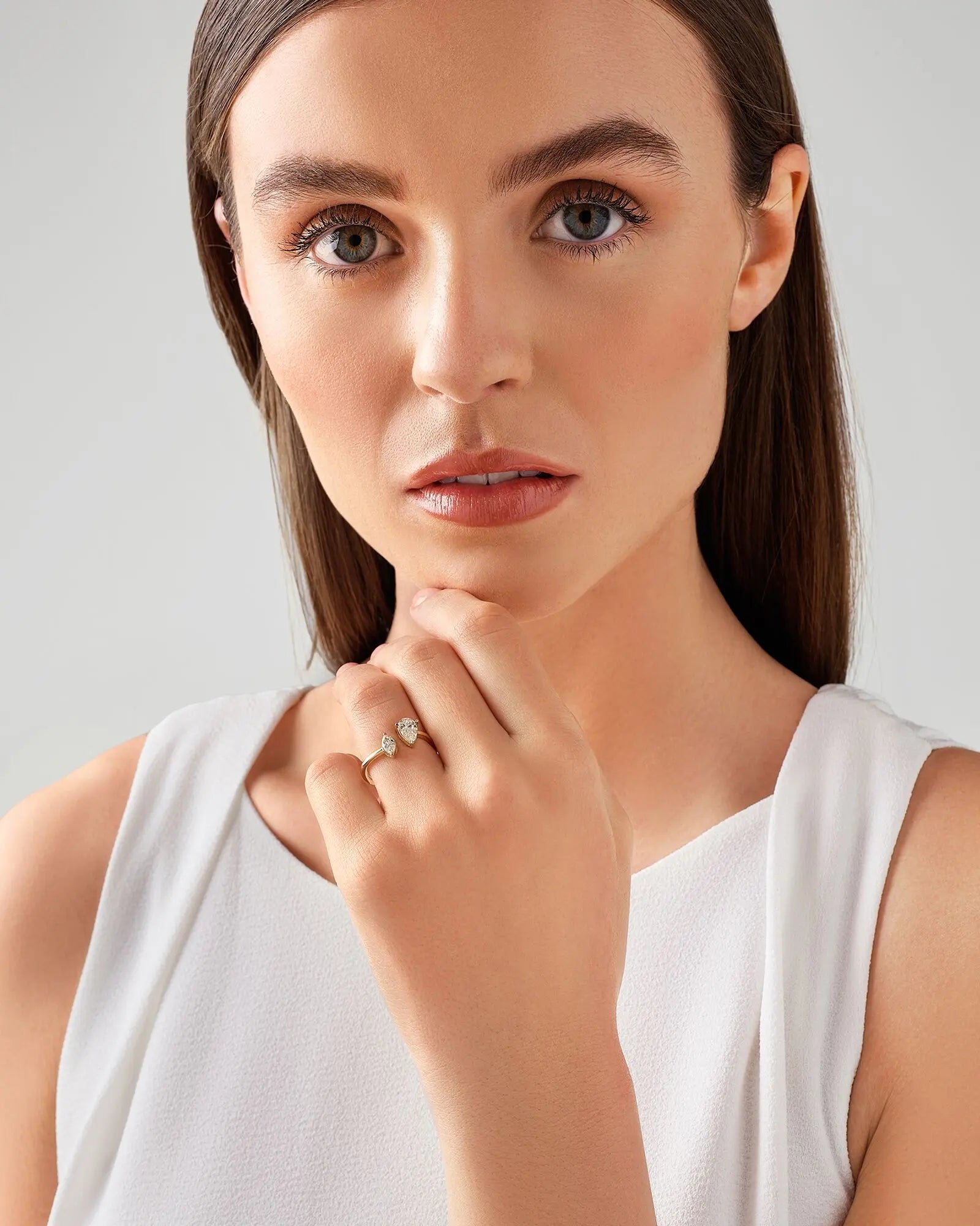 0.90 Carat TW Two Stone Pear and Marquise Shaped Laboratory-Grown Diamond Engagement Ring Revat Jewels