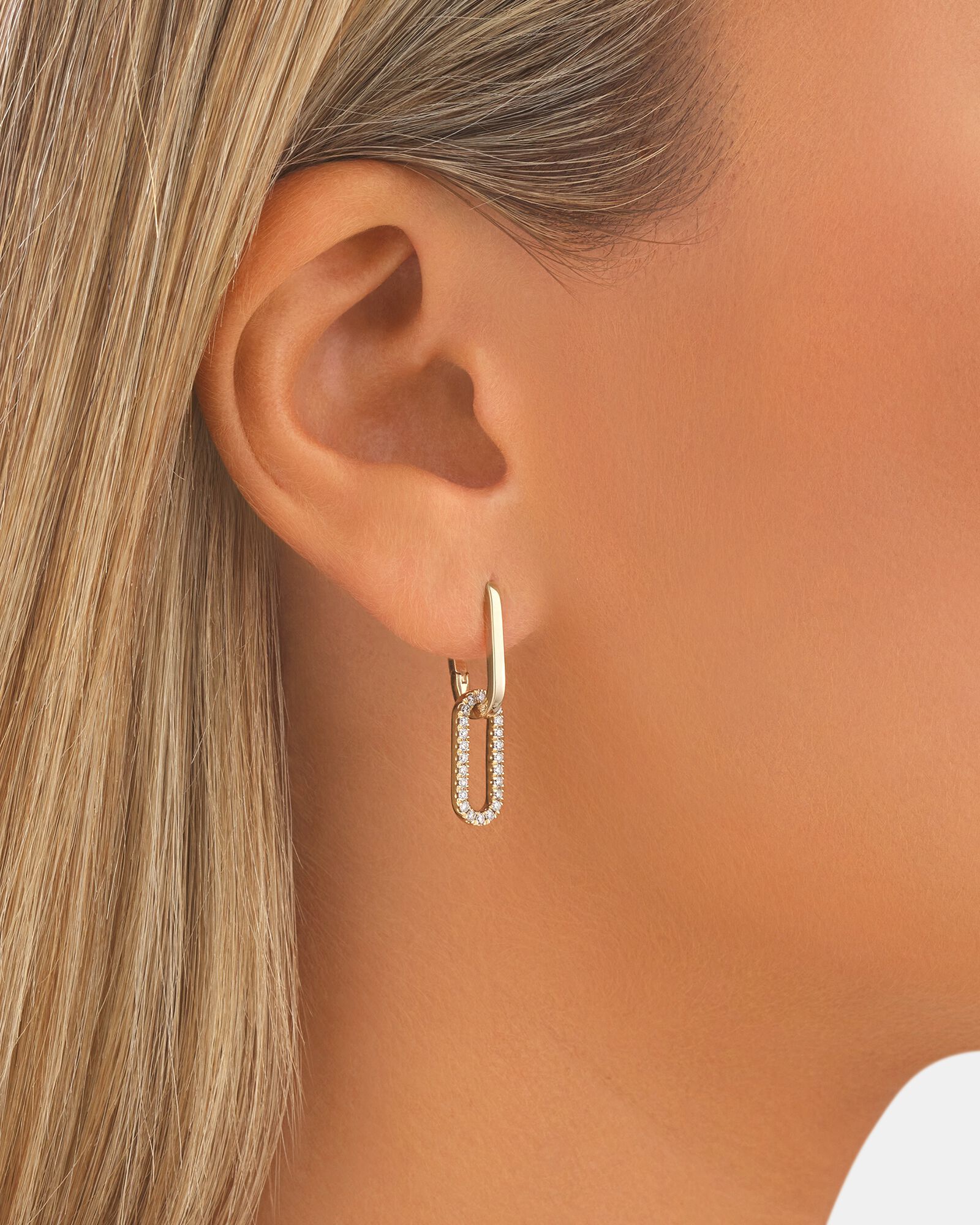 Paperclip Drop Earrings with 0.34 Carat TW of Laboratory-Grown Diamonds in Yellow Gold Revat Jewels