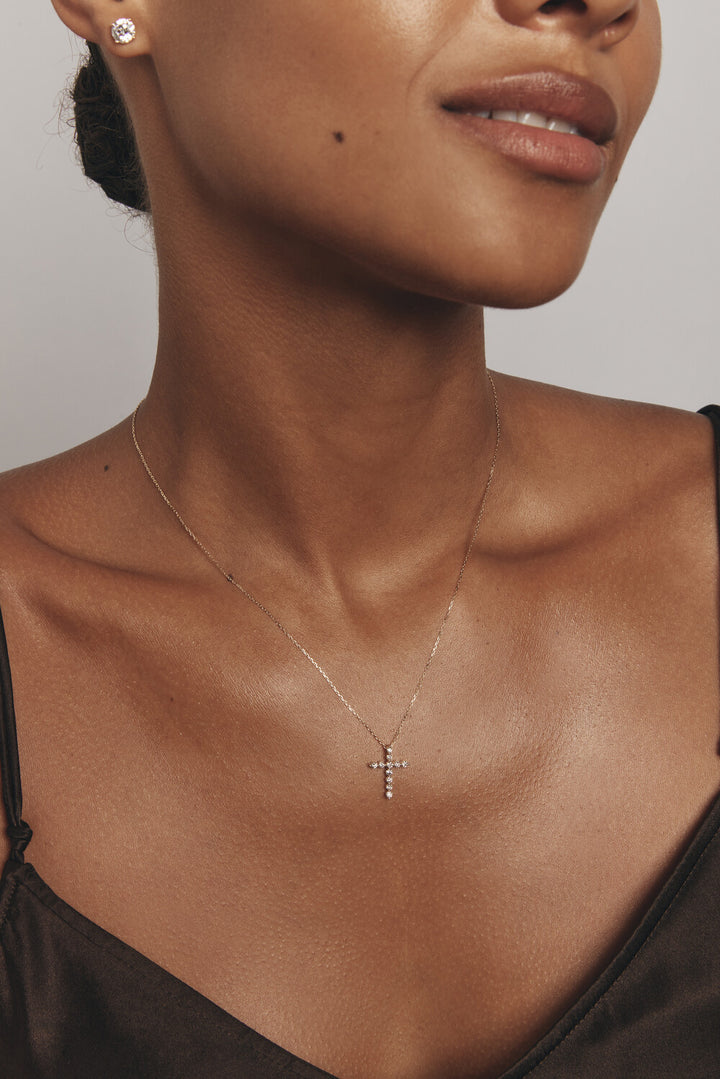 0.25 Carat TW Laboratory-Grown Diamond Cross Pendant in 14kt Yellow Gold