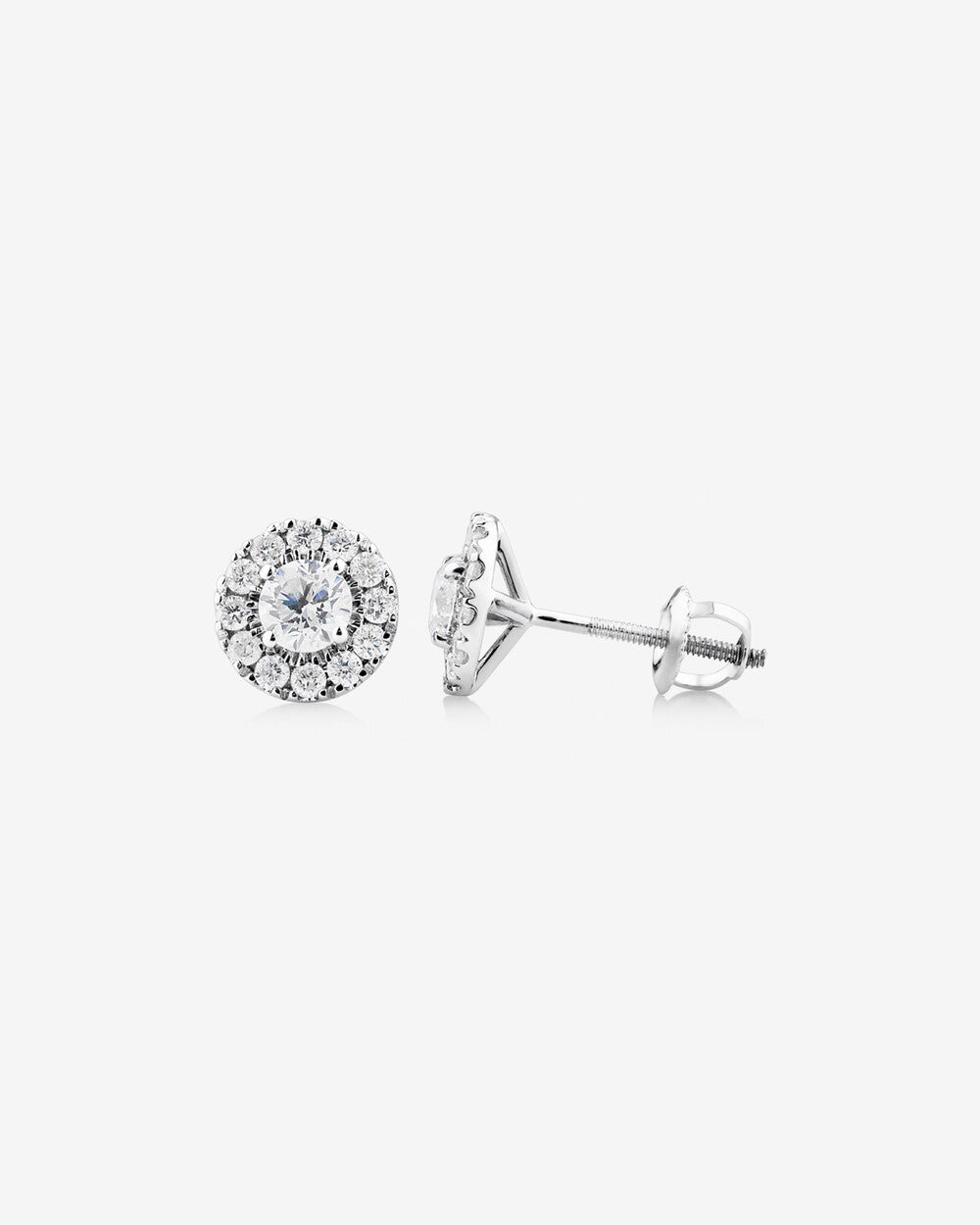 Dainty Halo Earrings with 1.00 Carat TW of Laboratory-Grown Diamonds in White Gold