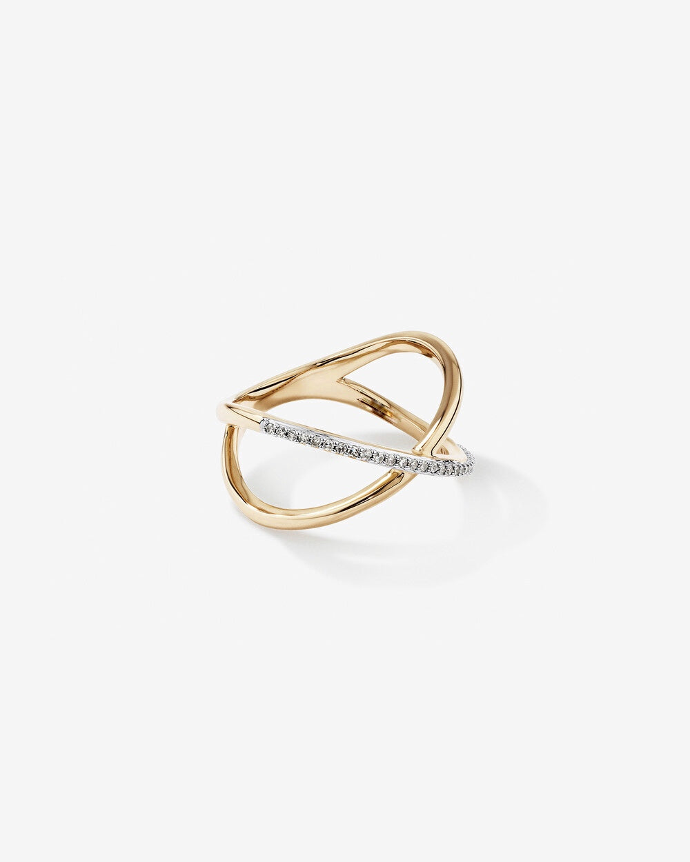 Crossover Ring with Diamonds in 14kt Yellow Gold