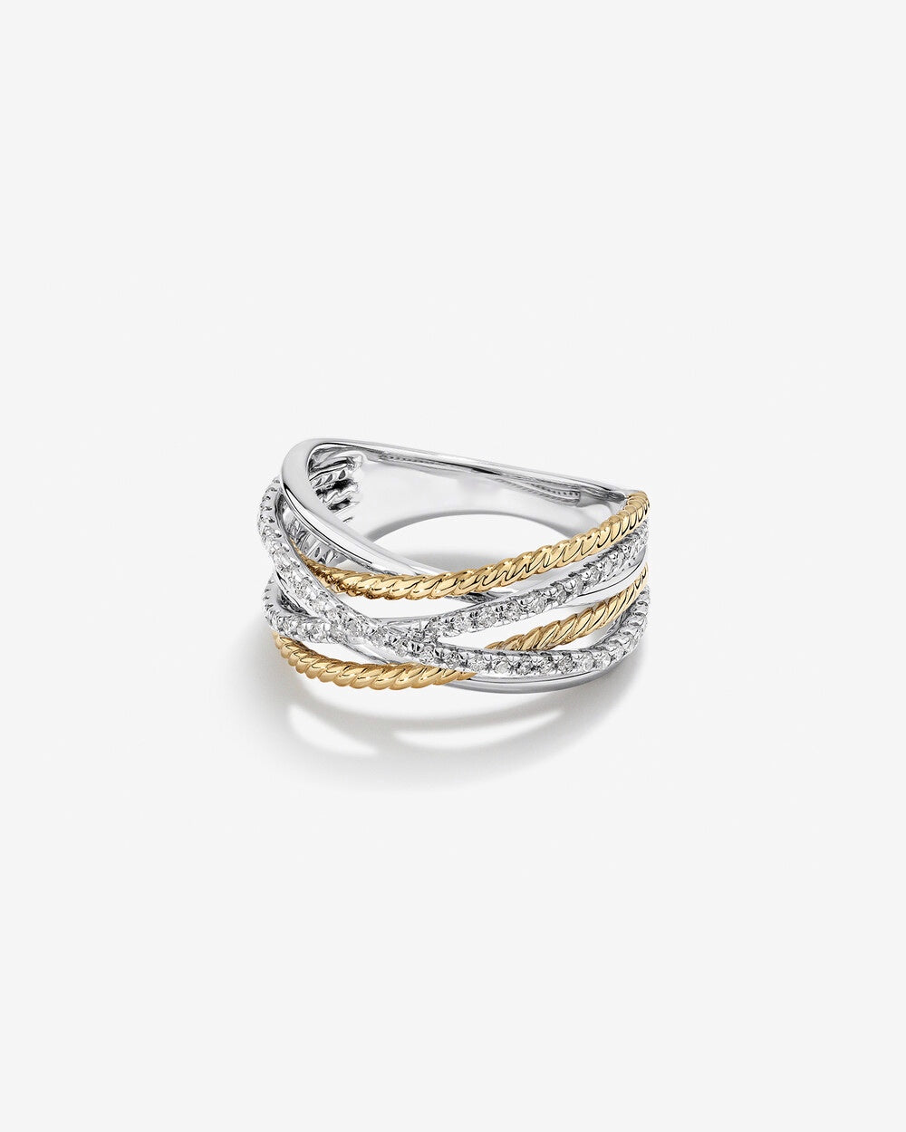 Crossover Wrap Ring with .47 Carat TW Diamonds in White Gold and 14kt Yellow Gold