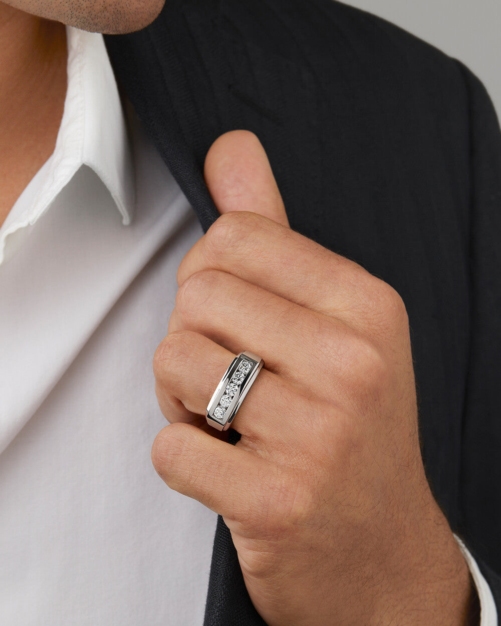 Wedding Band with .90TW of Laboratory-Created Diamonds in 14kt White Gold Revat Jewels