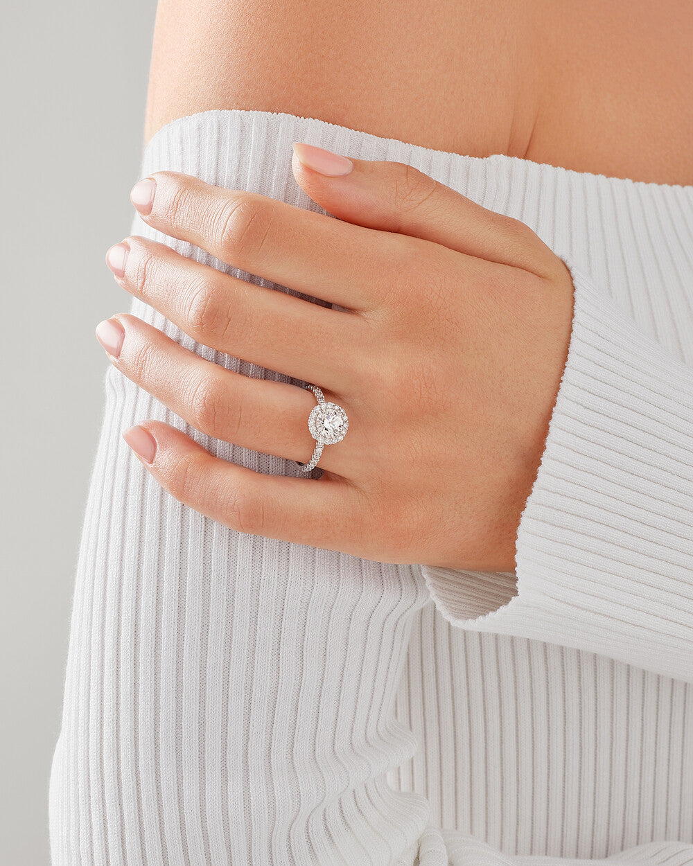 1.79 Carat TW Laboratory-Grown Diamond Round Brilliant Halo Ring in 14kt White Gold Revat Jewels