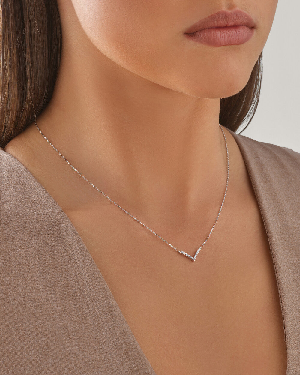 Chevron Necklace with 0.05 Carat TW Diamonds in 14kt White Gold Revat Jewels