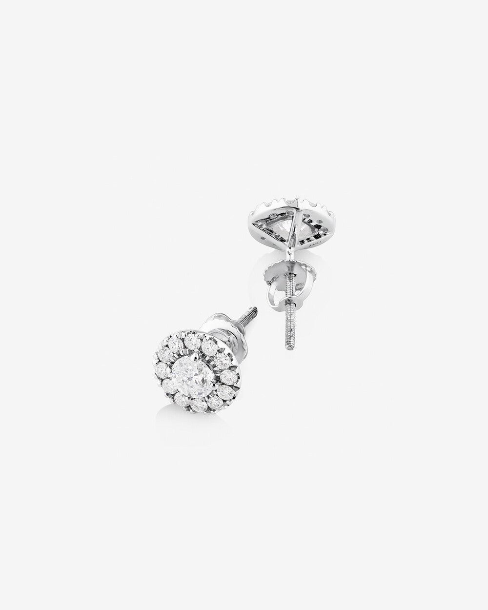 Dainty Halo Earrings with 1.00 Carat TW of Laboratory-Grown Diamonds in White Gold