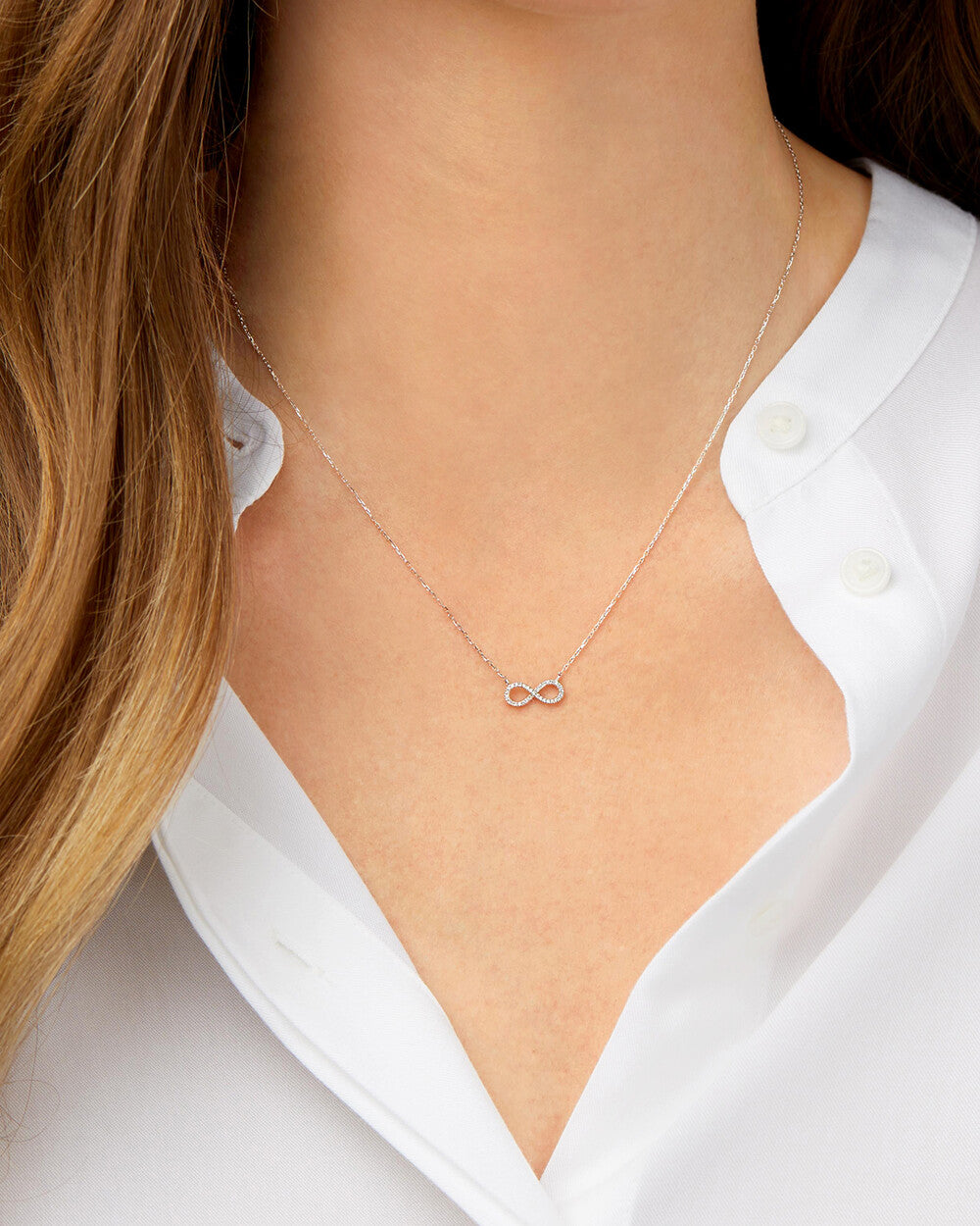 Infinity Necklace with Laboratory-Grown Diamonds in 14kt White Gold Revat Jewels