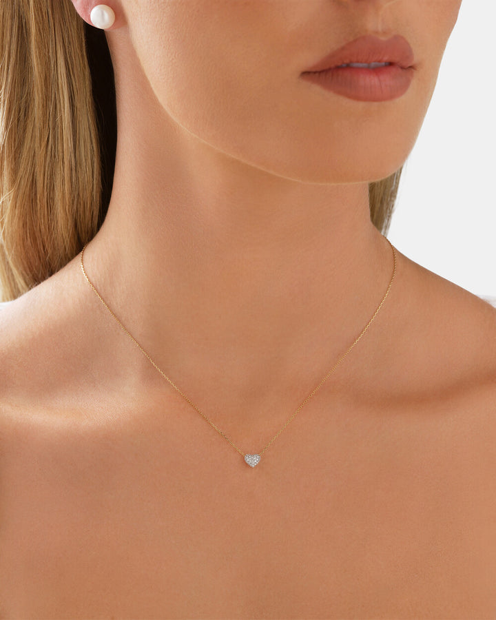 Mini Puff Heart Necklace with 0.12TW of Laboratory-Grown Diamonds in 14kt Yellow Gold