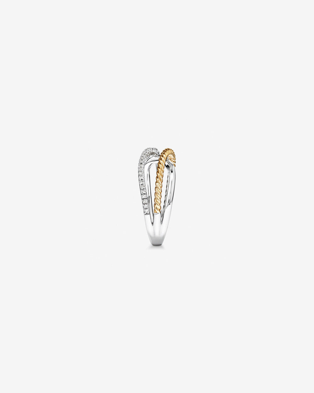 Crossover Wrap Ring with .15 Carat TW Diamonds in White Gold and 14kt Yellow Gold Revat Jewels