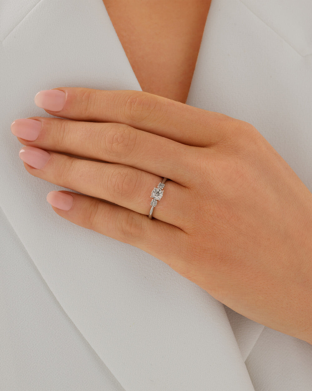 Evermore Three Stone Engagement Ring with 0.33 Carat TW of Diamonds in White Gold Revat Jewels