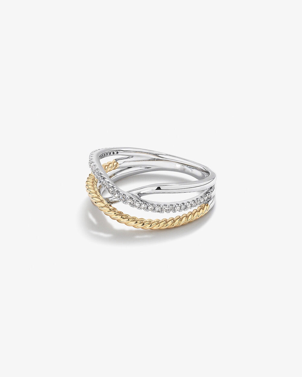Crossover Wrap Ring with .15 Carat TW Diamonds in White Gold and 14kt Yellow Gold Revat Jewels