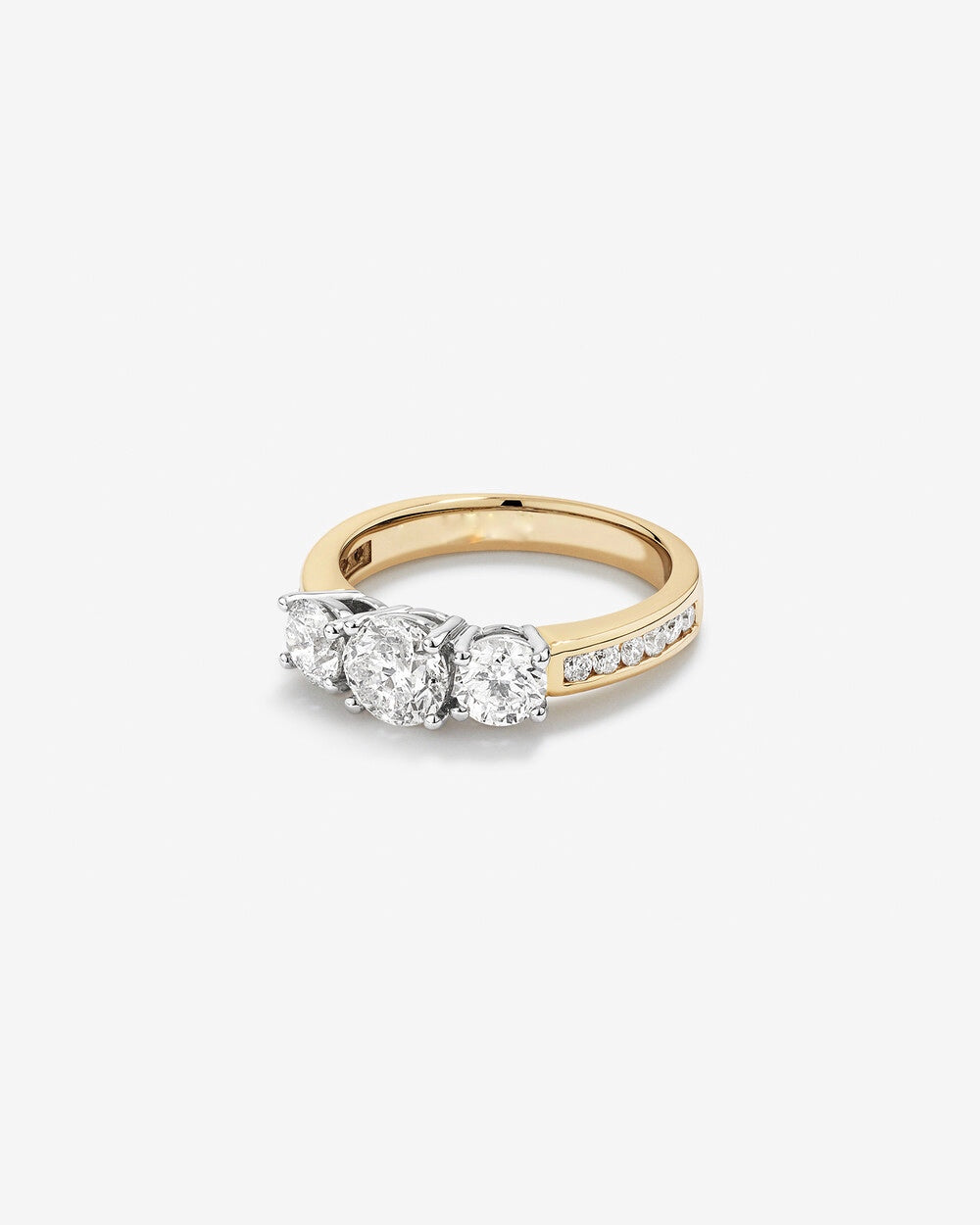 2.00 Carat TW Three Stone Round Brilliant Diamond Engagement Ring in 14kt Yellow and White Gold Revat Jewels