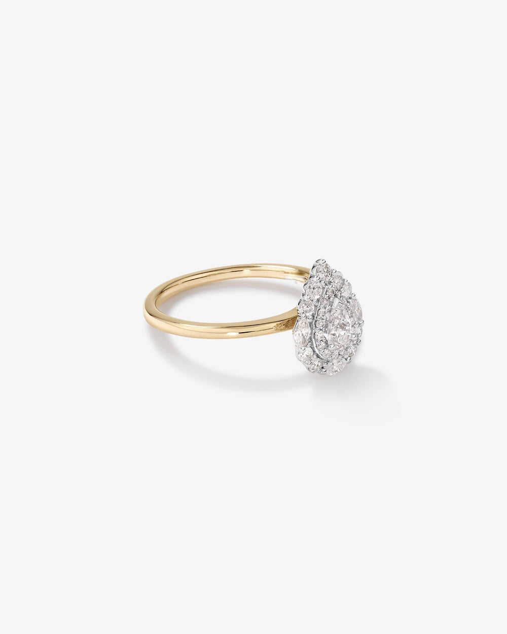 0.67 Carat TW Pear Cut Diamond Marquise and Round Brilliant Halo Engagement Ring in 14kt Yellow and White Gold Revat Jewels
