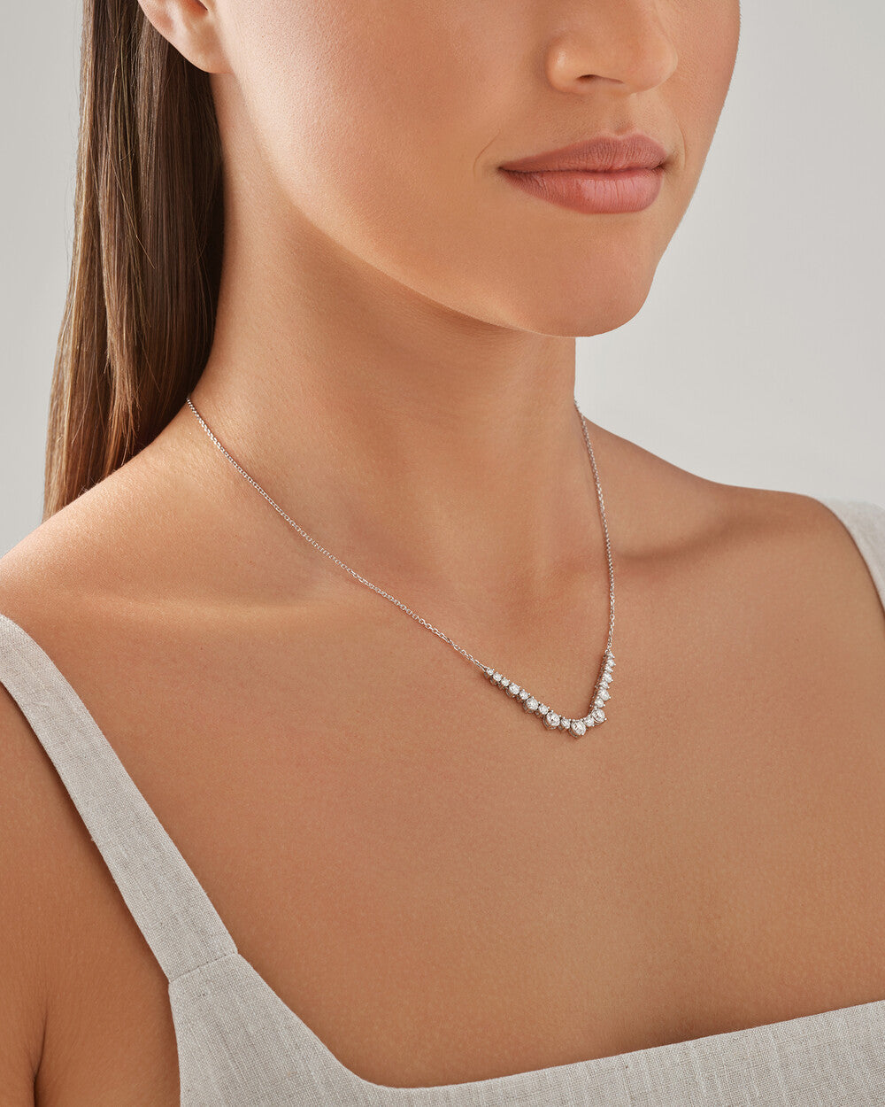2.00 Carat TW Graduated Diamond Necklace in 14kt White Gold Revat Jewels