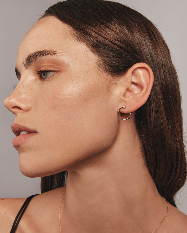 Laboratory-Grown Diamond Studded Open Hoop Earrings in Yellow Gold