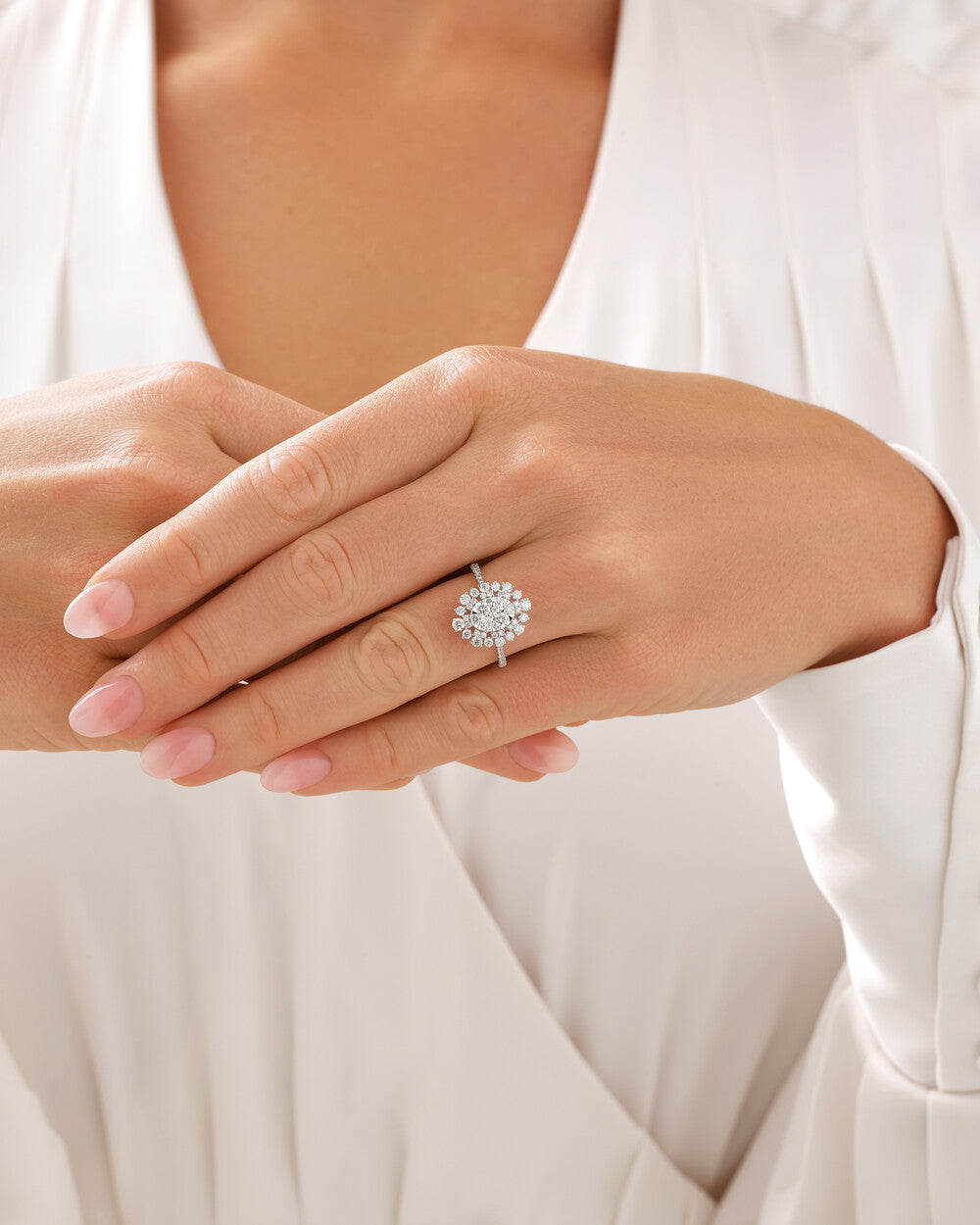 Halo Engagement Ring with 1.18TW of Diamonds in 14kt White Gold Revat Jewels