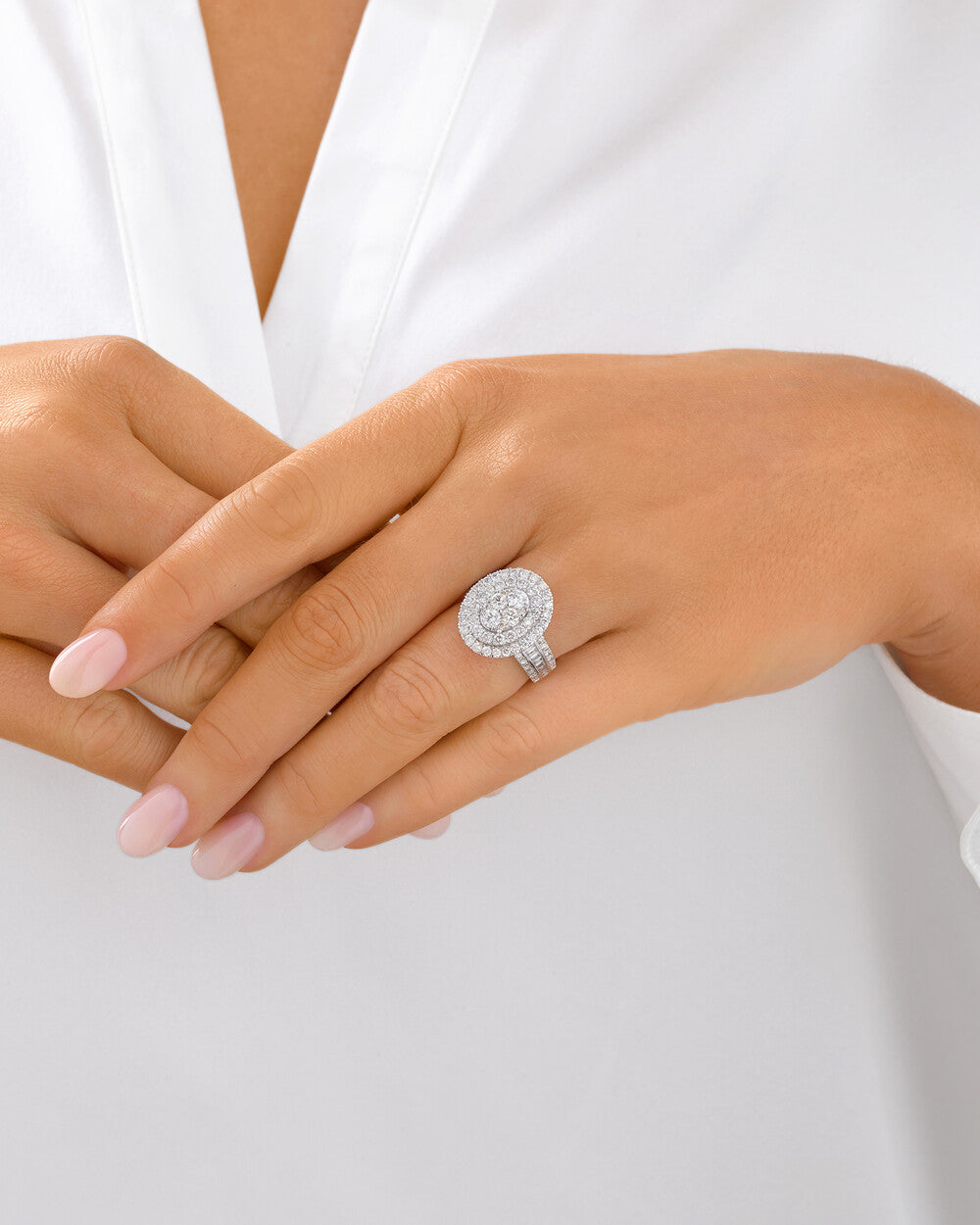 Oval Cluster Ring with 2.50 Carat TW of Diamonds in 14kt White Gold