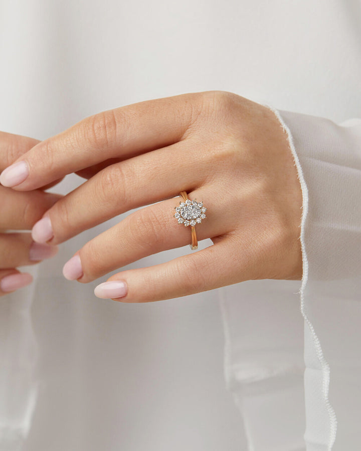 Cluster Ring with 0.62 Carat TW of Diamonds in 14kt Yellow Gold