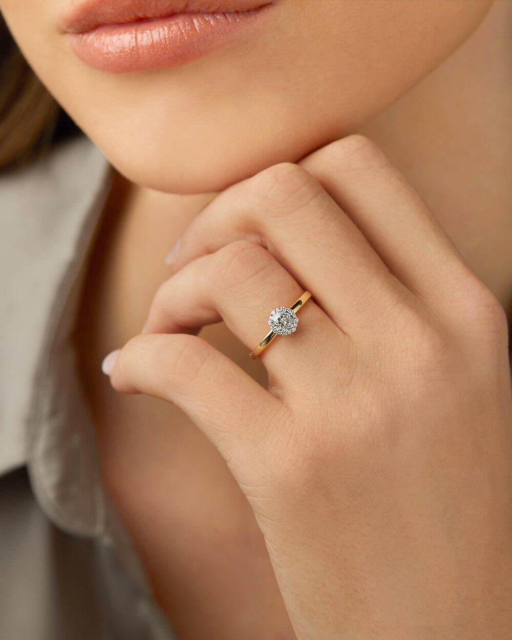 Halo Engagement Ring with 0.50 Carat TW of Diamonds in 14kt Yellow & White Gold Revat Jewels