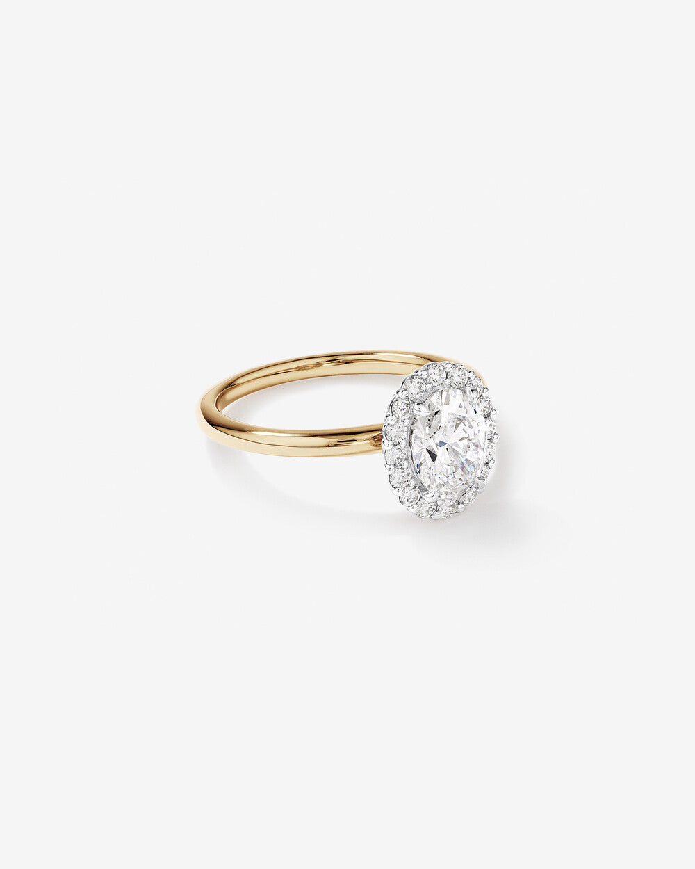 1.46 Carat TW Oval Cut Laboratory-Grown Diamond Halo Engagement Ring in 14kt Yellow and White Gold Revat Jewels
