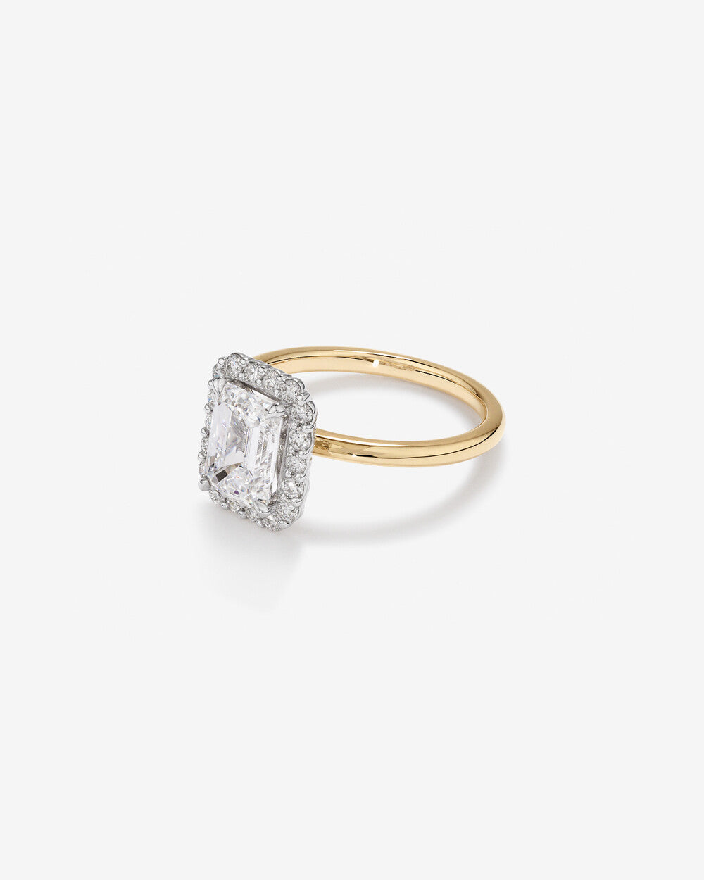2.34 Carat TW Emerald Cut Laboratory-Grown Diamond Halo Engagement Ring in 14kt Yellow and White Gold Revat Jewels