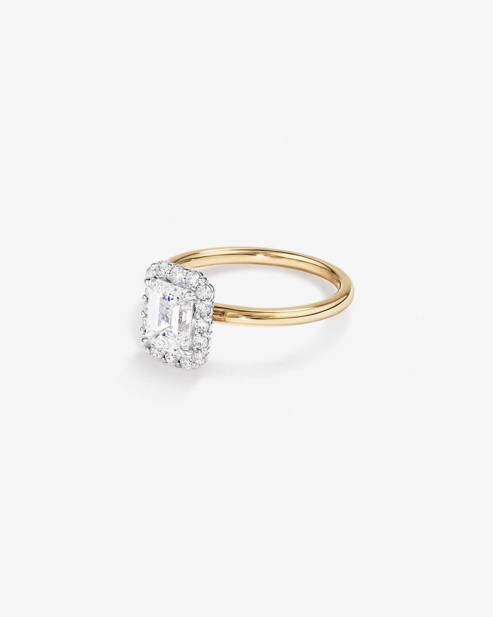 1.46 Carat TW Emerald Cut Laboratory-Grown Diamond Halo Engagement Ring in 14kt Yellow and White Gold Revat Jewels